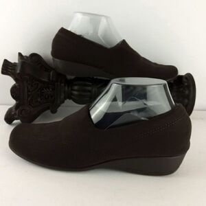 S.R.O. Brown fabric wedge heel loafers